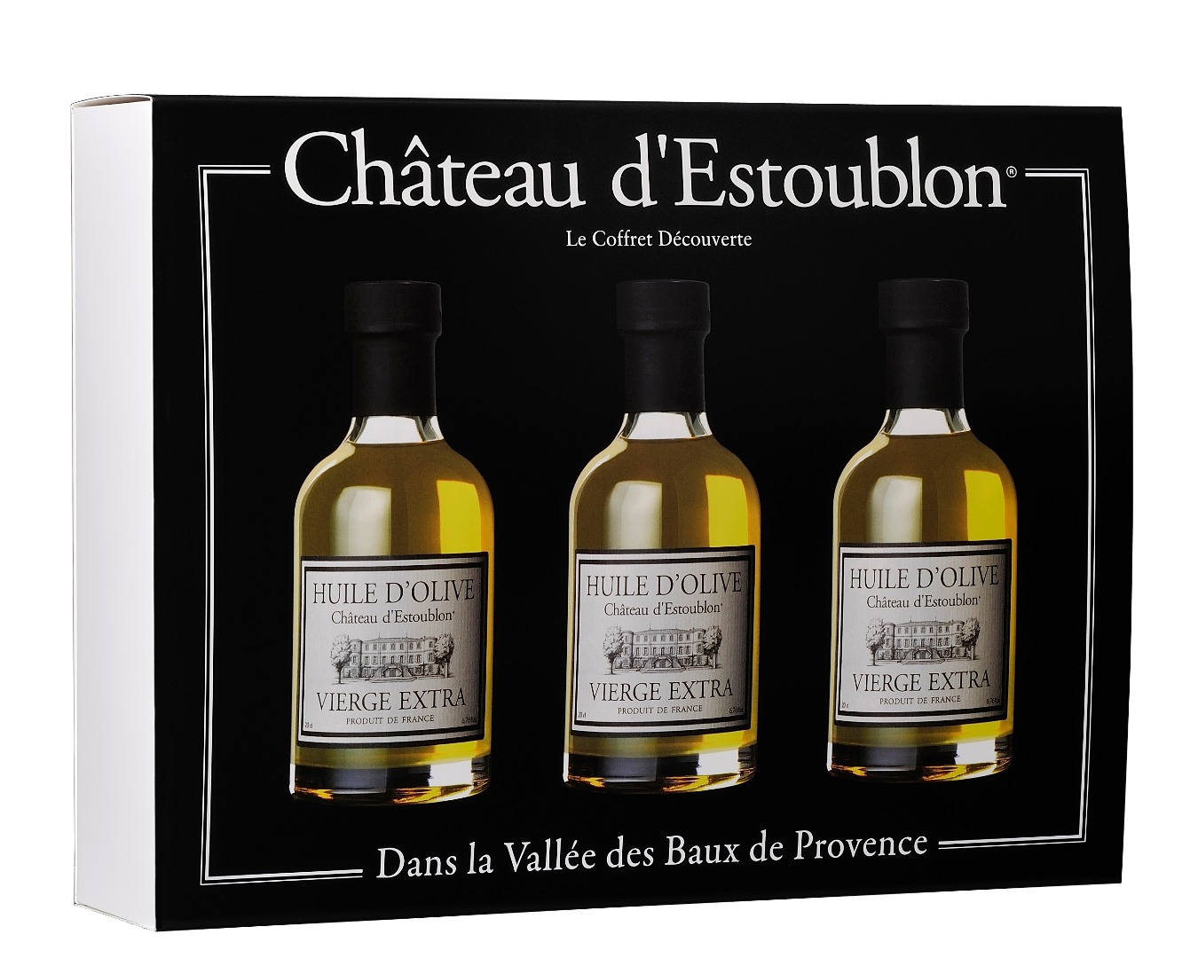 Heerlijke diverse Chateau d'Estoublon extra-vierge olijfolies en balsamico, verpakt in een schitterend flesje, ideaal als geschenk !
